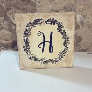 Decorative H Wall Art with Vines and Leaves